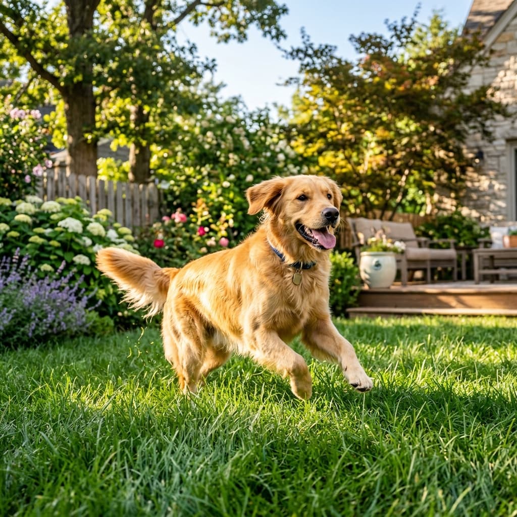 Golden Retriever feliz no jardim